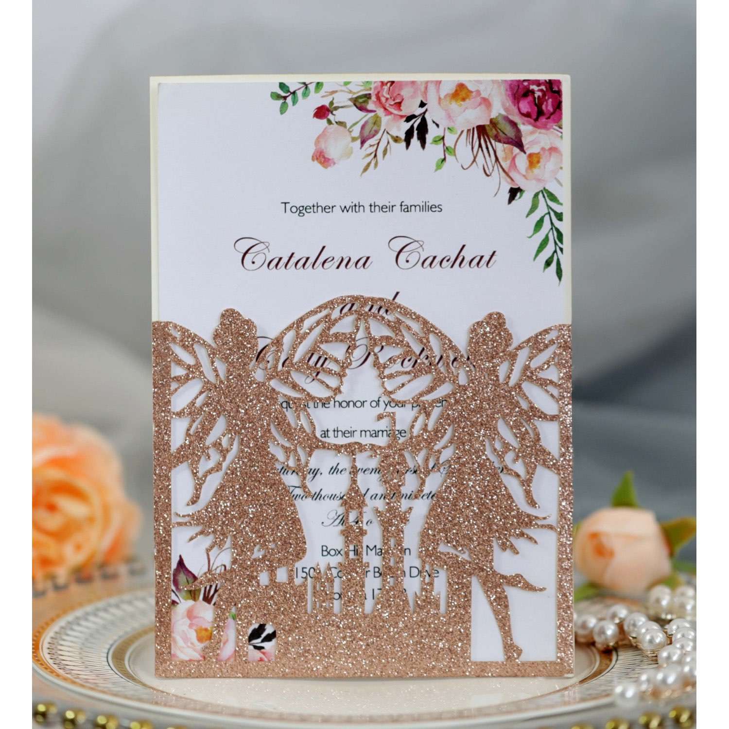 Party Invitation Card Butterfly Faery Greeting Card Laser Cut Glitter Paper